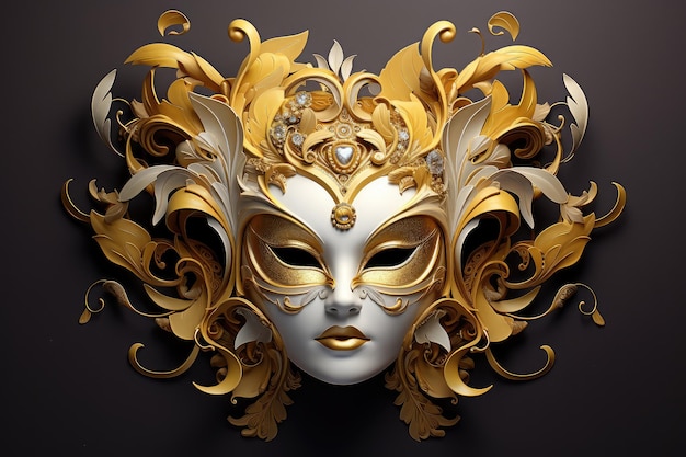 Extravagante goldene Maskeradenmaske mit aufwendigem Federdesign Generative KI