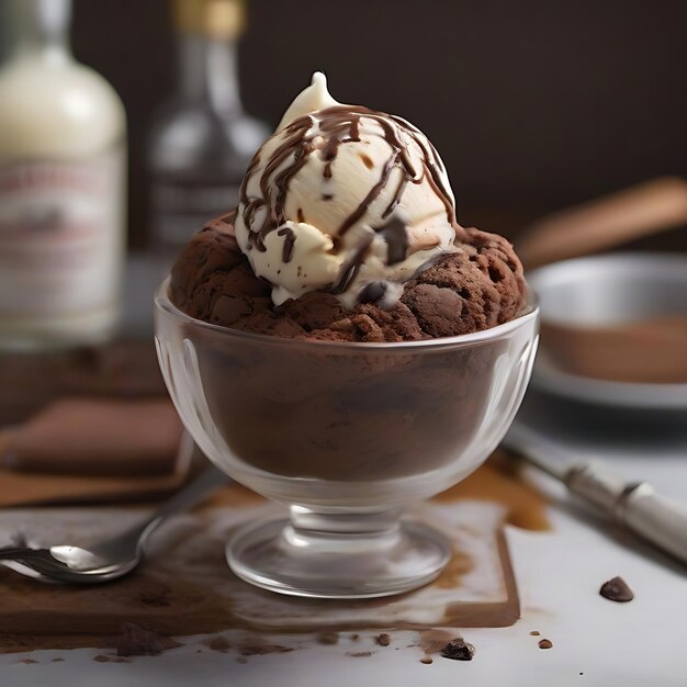 Extrem detailliert und ultra fotorealistisch zu Hause hergestellt Bourbon Brownie Breakdown Eiscreme KI