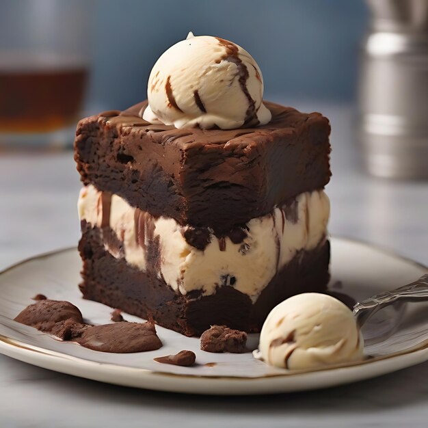 Extremadamente detallado y ultra foto realista hecho en casa Bourbon Brownie Breakdown Ice Cream AI