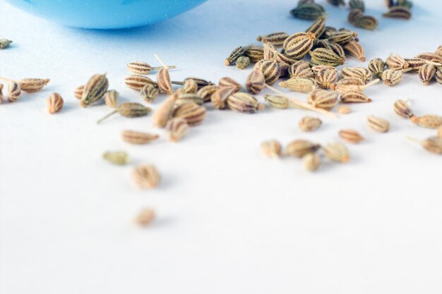 Foto extreme macro shot de semillas de ajwain o ajowan o nombre científico trachyspermum ammi