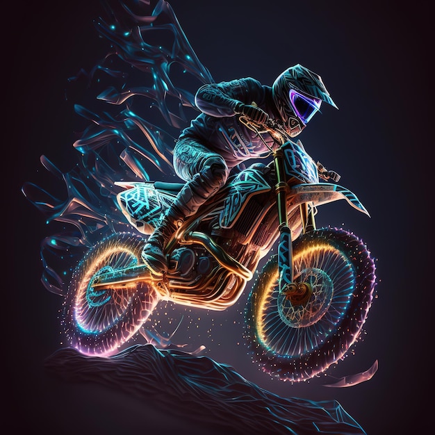 Extreme Motorcycle Racing Ilustración con racha de luz Silueta de Biker en automovilismo