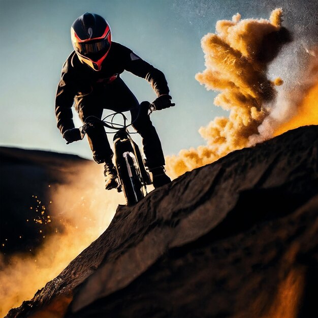 Foto extreme mountainbike-golden-stunde, erzeugt von ai