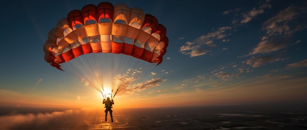 Extremo en el cielo paracaidista en vuelo sobre el paisaje.