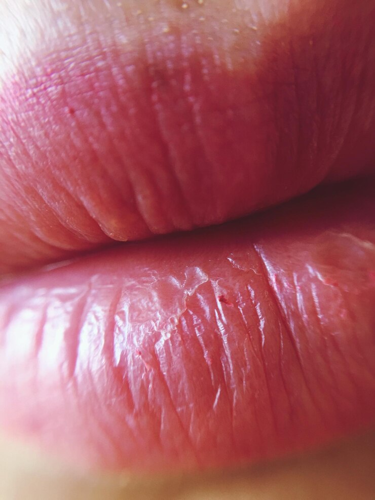 Foto extremo close-up de lábios de mulher