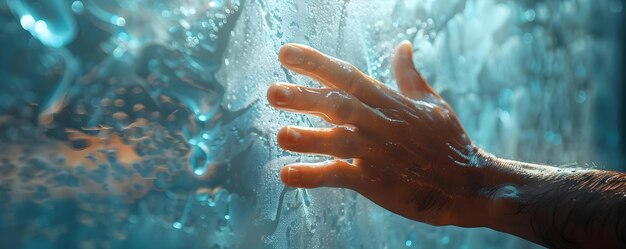 Extremo close-up de mão usando pano em superfície de vidro detalhe realista conceito macro fotografia limpeza de vidro mão detalhe realismo textura foco