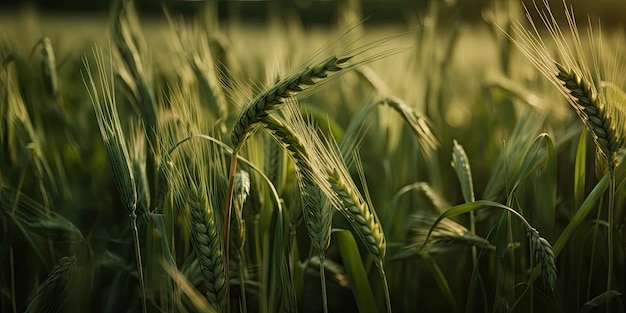 Exuberante campo de trigo verde en entorno rural