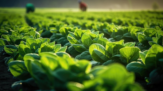 exuberante campo vegetal com folhas verdes vibrantes de alface prontas para a colheita