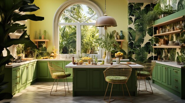 Foto un exuberante oasis de cocina tropical que trae el aire libre