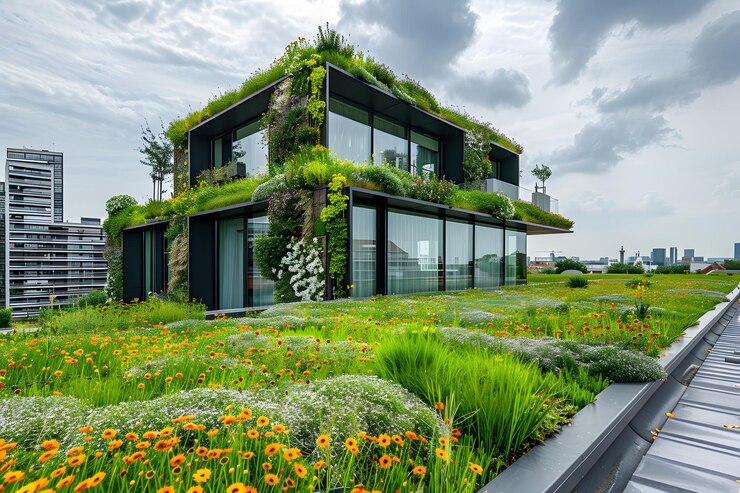 Un exuberante oasis verde en la azotea, una maravilla arquitectónica moderna rodeada de naturaleza