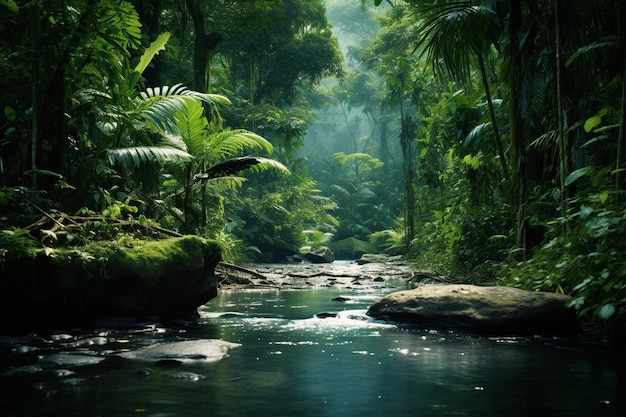 Foto exuberante selva amazónica con diversidad de vida silvestre papel tapiz de fondo
