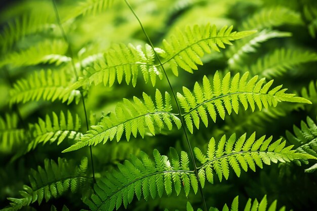 El exuberante tapiz de la naturaleza Los hermosos helechos de hojas en el follaje verde