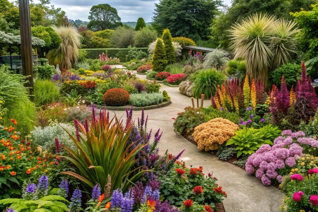 la exuberante vegetación y las vibrantes flores de un jardín botánico