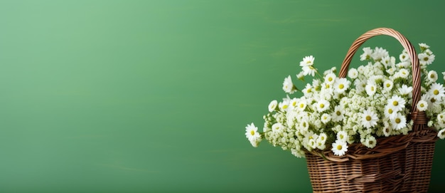 Las exuberantes flores blancas en la canasta de mimbre Una armoniosa exhibición de primavera IA generativa