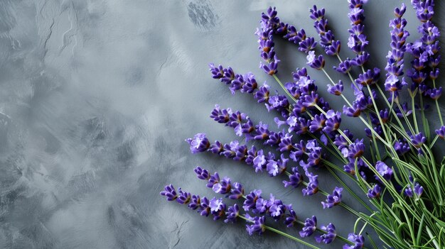 Exuberantes ramitas de lavanda sobre una textura de hormigón gris