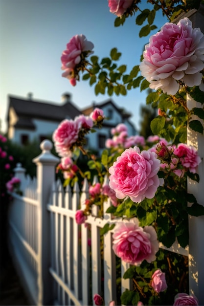 Exuberantes rosas rosas en flor Generative Ai