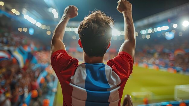 Foto exultante torcedor de futebol se deleita com o conceito de vitória esportes futebolista celebração da vitória