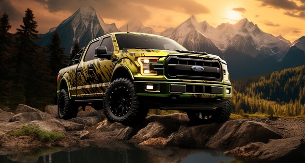 f 150 gmf ford negro toro tigre amarillo en el estilo de paisajes etéreos