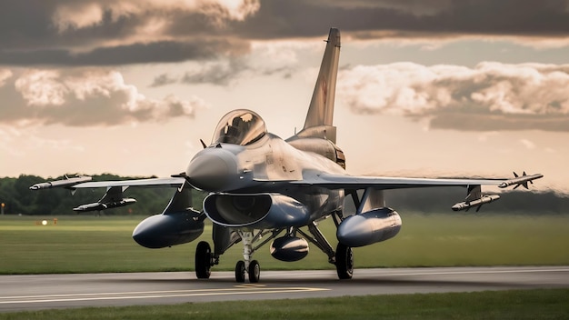 Foto f-16 avión de combate de la royal air force en la pista de aterrizaje