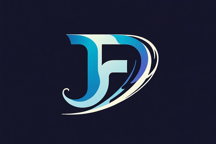 Foto f logotipo lineal ondulado inicial en color azul