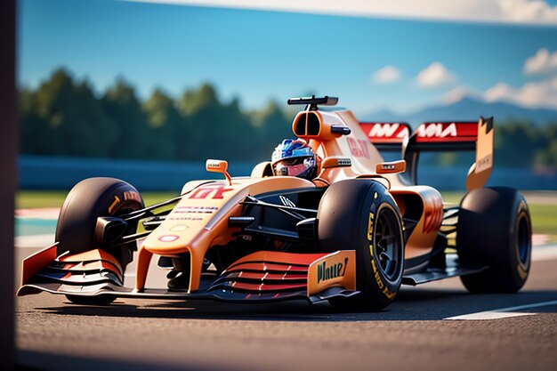 F1-Rennfahrer, der Formelauto für Kraftstoffauto-professionellen Rennwettbewerb-Hintergrundhintergrund fährt