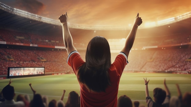 Foto fã coreana torcendo e assistindo a uma partida de futebol no estádio