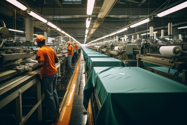 Foto fábrica de acabamento têxtil com ia generativa de trabalhadores