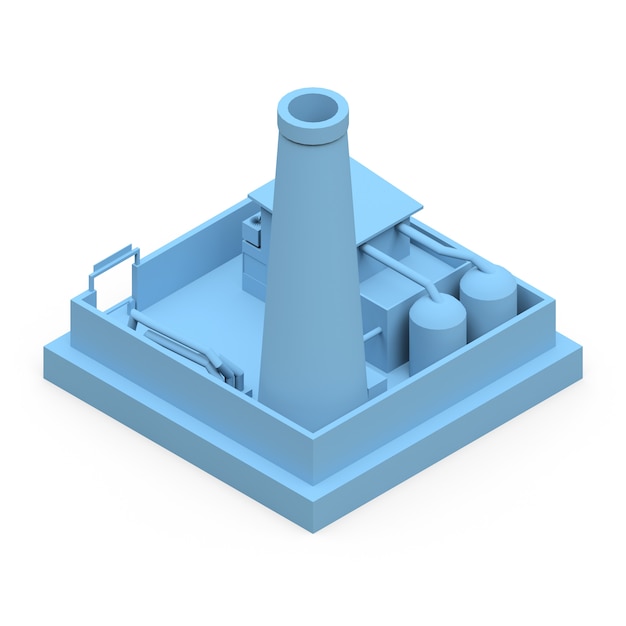 Fábrica de desenho isométrico no estilo de minimal. prédio azul em uma superfície branca