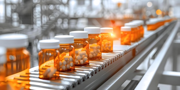 Fabrica farmacêutica automatizada Processo de engarrafamento de comprimidos farmacêuticos Conceito de fabricação farmacêutica Tecnologia de engarrapamento de tabletes Automação Controle de qualidade Processo de embalagem