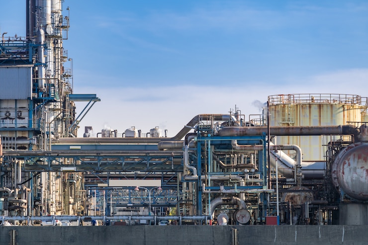 Foto fábrica petroquímica de petróleo