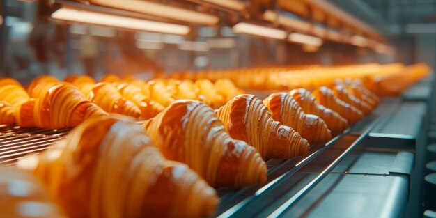 Foto fabricação de eclairs e croissants na fábrica