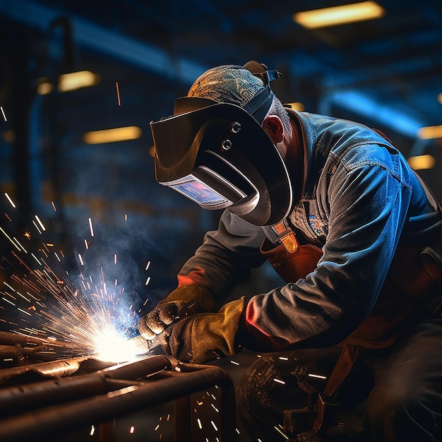 Fabricação de soldador de metal no trabalho na construção