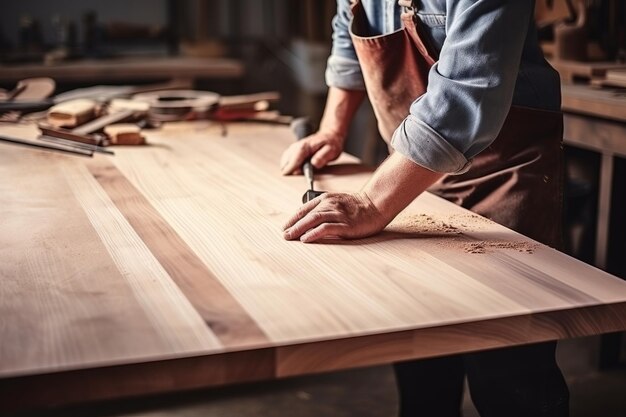 Fabricación de armarios Las manos de un aficionado Midiendo y creando obras de madera en casa