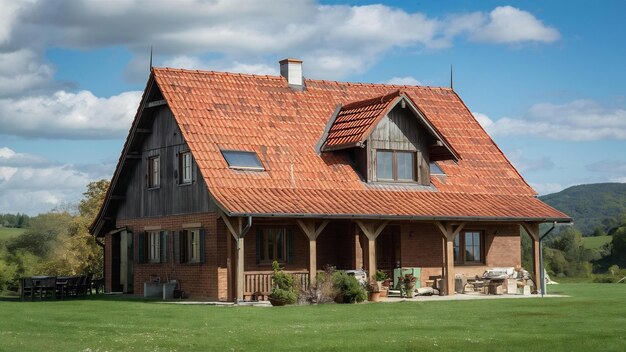 Fabricación del techo de una casa familiar con azulejos de cerámica