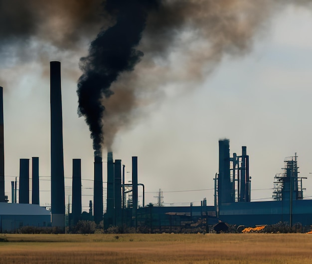 Fábricas poluem o meio ambiente com fumaça