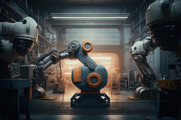 Fabrik der Zukunft mit Hochtechnologie und Robotern in der Industrie