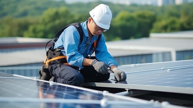 Fabrikarbeiter heben ein neues Solarpanel aus der Produktion