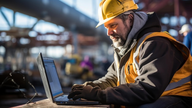 Fabrikarbeiter in der Ölraffinerie nutzt Laptop für Wartungsarbeiten