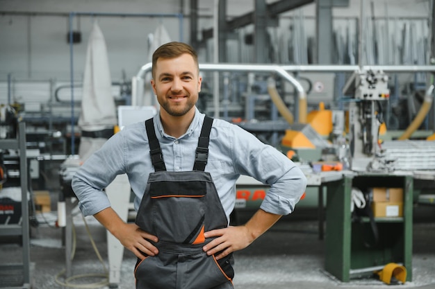 Fabrikarbeiter Mann, der an der Produktionslinie arbeitet