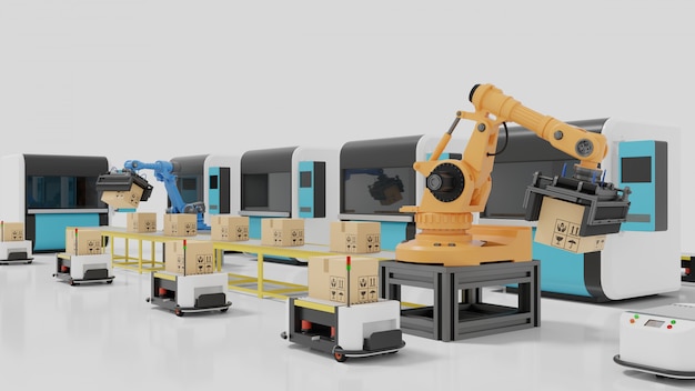 Fabrikautomation mit FTF, 3D-Druckern und Roboterarm