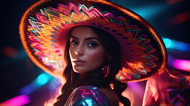 Fabulosa dançarina de Cinco de Mayo em luz neon