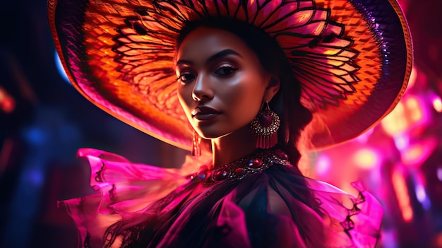 Fabulosa dançarina de Cinco de Mayo em luz neon