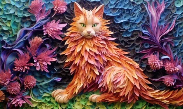 Fabuloso arte de quilling de gatos Creado con herramientas generativas de IA