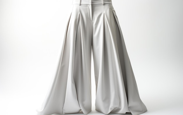 Fabulosos pantalones blancos de cintura alta y piernas anchas aislados sobre un fondo blanco