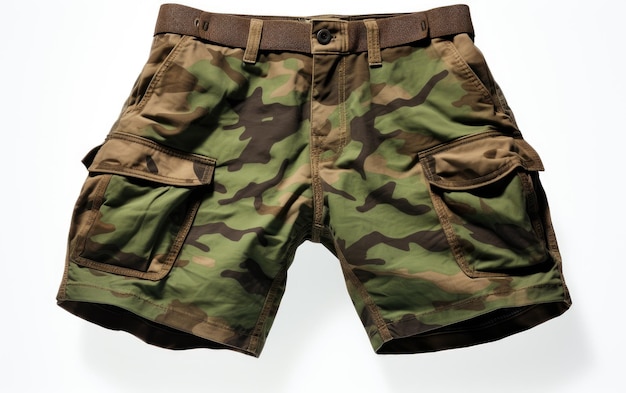 Fabulosos pantalones cortos de camuflaje para bebés aislados sobre un fondo blanco