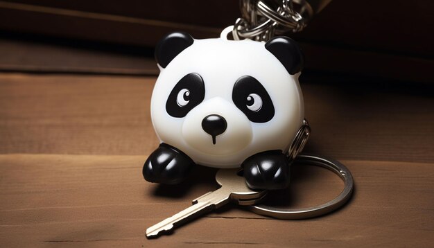 Foto faça um chaveiro com um pequeno panda 3d com olhos led que se iluminam. poderia servir como um acessório elegante e funcional.