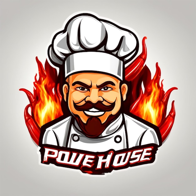 Foto faça um logotipo da power house e o conceito é chef cap e hot fire chili power picante fundo branco