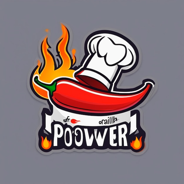 Faça um logotipo de Power House e o conceito é Chef Cap e Hot Fire Chilli Powerspicy
