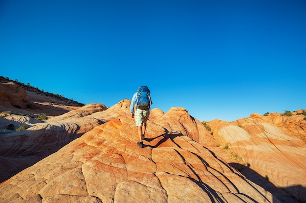 Faça uma caminhada nas montanhas de Utah. Caminhadas em paisagens naturais incomuns. Fantásticas formações de arenito.