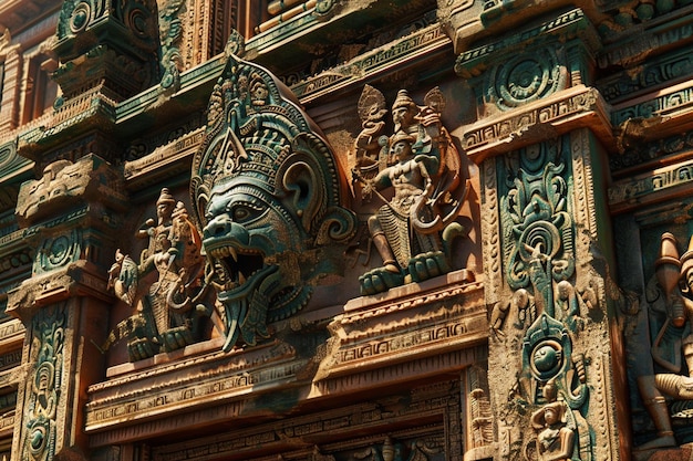 Foto faça uma vista de perto da fachada ornamentada do templo