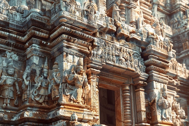 Foto faça uma vista de perto da fachada ornamentada do templo